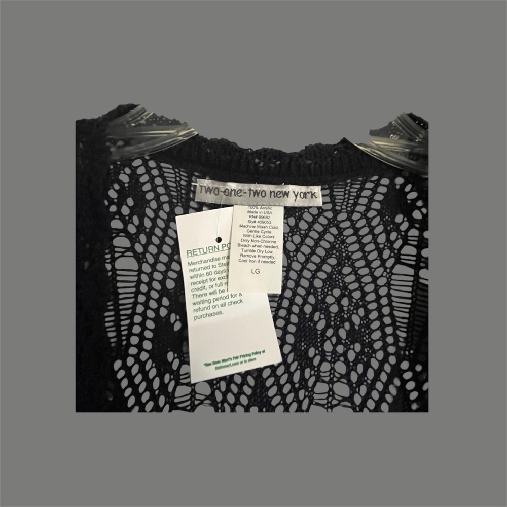 Two-One-Two New York Crocheted See-Thru Deep Navy-Blue Mini Sweater-Jacket New - Picture 7 of 8